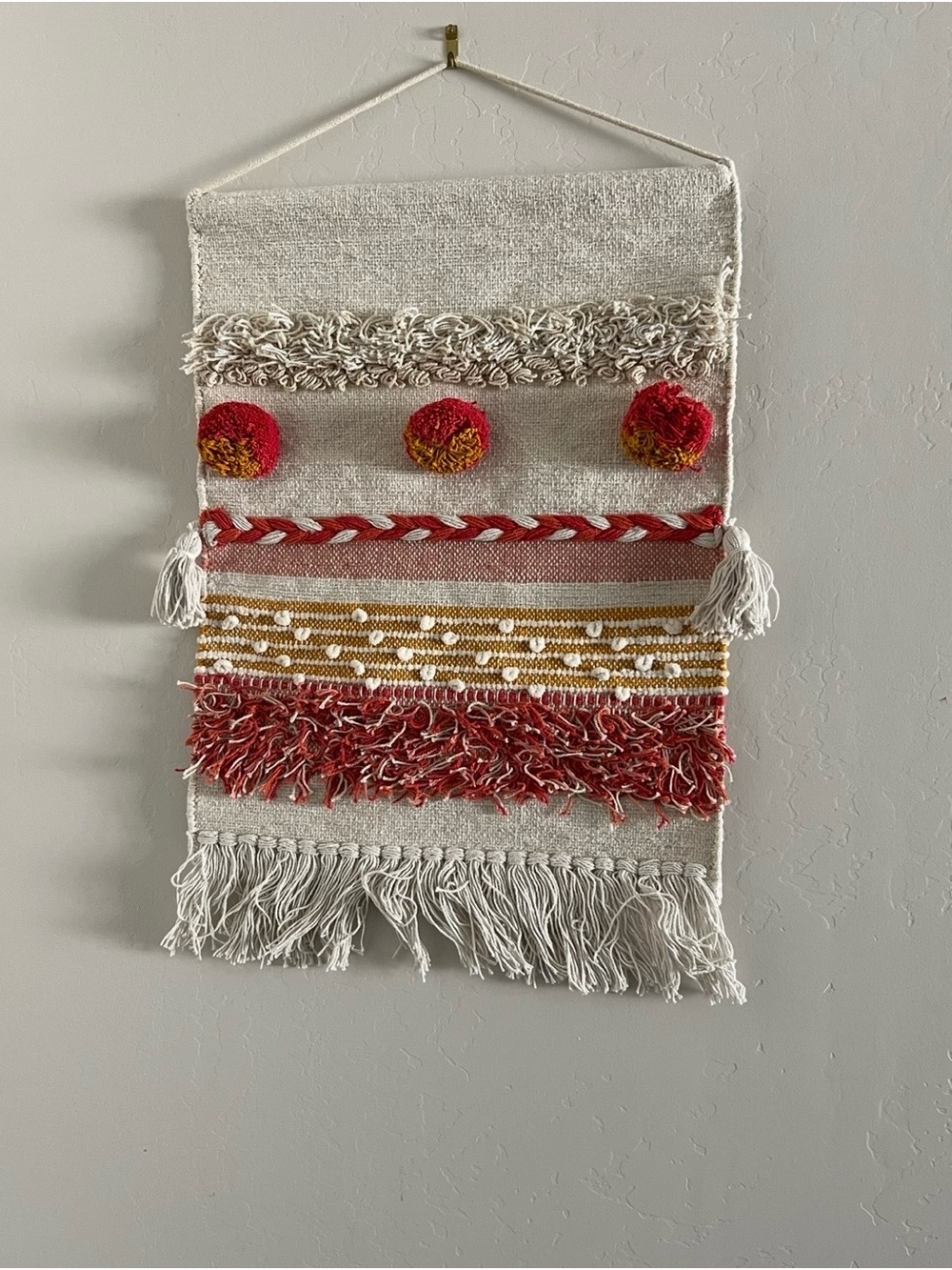Target Cream Woven Wall Hanging with Red and Mustard Accents